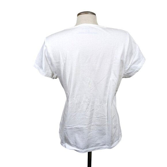 Liz Claiborne Embroidered Top Womens XL White Floral Short Sleeve - Picture 3 of 4